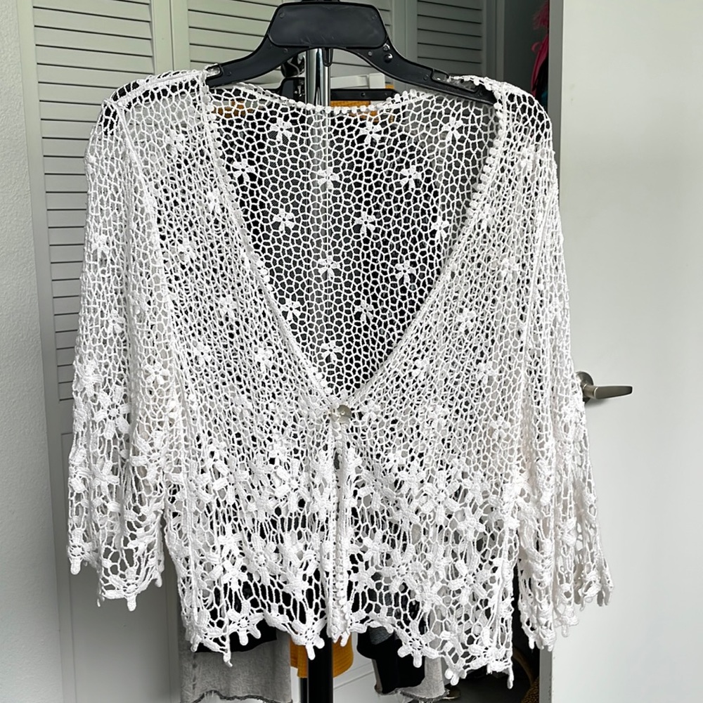 Crotchet sheer cotton sweater